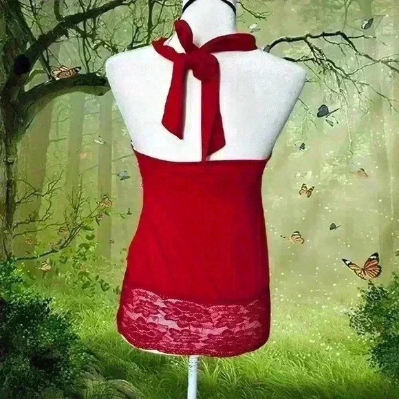 Y2K 90s Cherry Red Halter Blouse By Wet Seal Size s - Picture 6 of 7